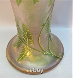Pink 16 MONT JOYE FRENCH Art Nouveau Cameo Glass Vase FERNS c. 1910 antique