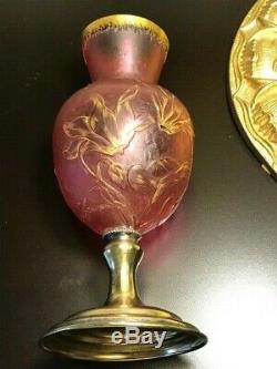 $ Price Drop! Daum Nancy Cameo Glass Art Nouveau Vase Sterling Base Signed