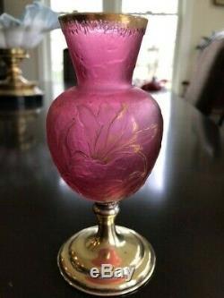 $ Price Drop! Daum Nancy Cameo Glass Art Nouveau Vase Sterling Base Signed