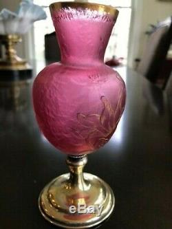 $ Price Drop! Daum Nancy Cameo Glass Art Nouveau Vase Sterling Base Signed