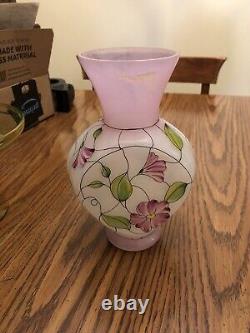 QVC Fenton Glass French Opalescent Vase Hand Painted Stained Glass Floral