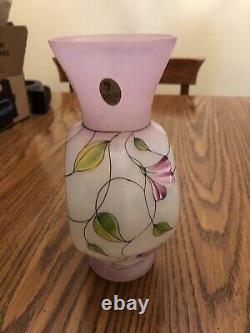 QVC Fenton Glass French Opalescent Vase Hand Painted Stained Glass Floral