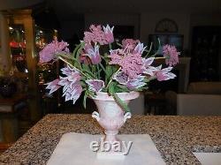 Quality Antique French Beaded Flowers With Leaves In Vase