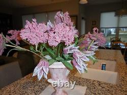 Quality Antique French Beaded Flowers With Leaves In Vase