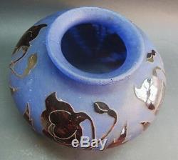 RARE 9 DEGUE BLUE & ORANGE FRENCH ART DECO GLASS VASE c. 1920s antique
