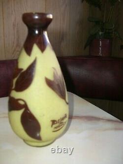 RARE ANTIQUE FRENCH CAMEO ART GLASS VASE BY A. DELATTE NANCY 1920's