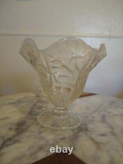 RARE Antique FRENCH White Opalescent SQUIRREL & ACORN Art Glass VASE Scales EAPG