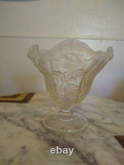 RARE Antique FRENCH White Opalescent SQUIRREL & ACORN Art Glass VASE Scales EAPG