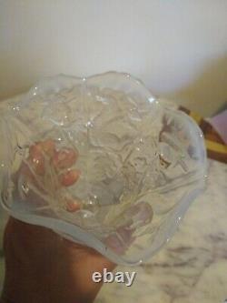 RARE Antique FRENCH White Opalescent SQUIRREL & ACORN Art Glass VASE Scales EAPG
