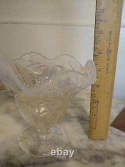 RARE Antique FRENCH White Opalescent SQUIRREL & ACORN Art Glass VASE Scales EAPG