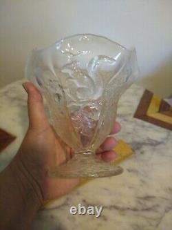 RARE Antique FRENCH White Opalescent SQUIRREL & ACORN Art Glass VASE Scales EAPG