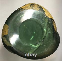 RARE Antique French Legras Green Cameo Twist Glass Enamel Gilt Mont Joye Vase
