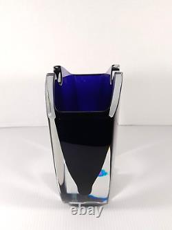 RARE Baccarat Crystal Glass Oceanie Cobalt Blue Clear Vase Retired No Frog