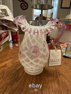 RARE Fenton Hand Painted French Opalescent Scalloped Optic Vase