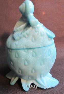 RARE French box blue milk glass, signed PORTIEUX Snail on a Strawberry 2/2