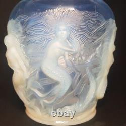 RARE Verlys French Art Deco Nude Opaline Mermaids Female Glass Vase 1930s