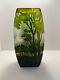 RARE Vintage French Cameo Etched Forest Art Glass Vase Galle Style