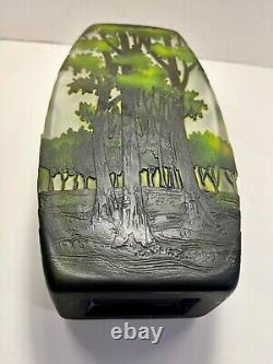 RARE Vintage French Cameo Etched Forest Art Glass Vase Galle Style