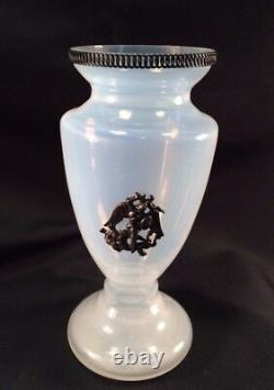REDUCED French Opalescent Art Glass Vase Ormolu St George Slaying Dragon 1920's
