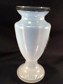 REDUCED French Opalescent Art Glass Vase Ormolu St George Slaying Dragon 1920's