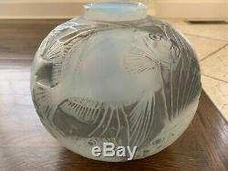 R LALIQUE POISSONS Opalescent Glass Crystal Vase Signed Rene