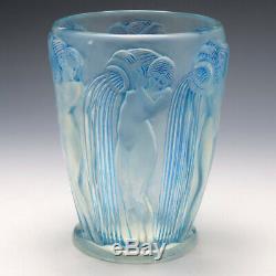 R Lalique Blue Stain Opalescent Danaides Vase Marcilhac 972