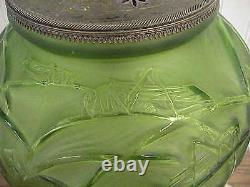 R. Lalique France Green Glass Sauterelles Grasshoppers Vase 11 Electrified Lamp
