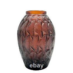 R. Lalique Grignon Molded Amber Glass Vase