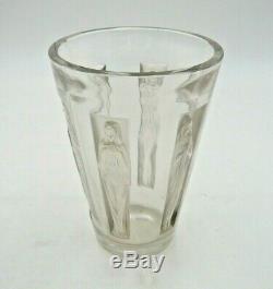 R. Lalique Vintage 1912 Wheel Cut Clear Glass 6 Frosted Maidens 7 Goblet Vase
