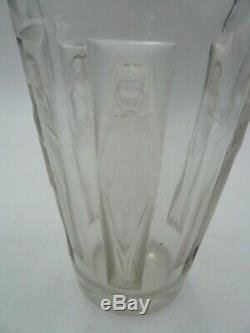R. Lalique Vintage 1912 Wheel Cut Clear Glass 6 Frosted Maidens 7 Goblet Vase