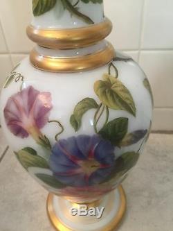 Rare 1850s pair of lovely Opaline Baccarat Hand Painted Vases w 22k Gold Trim