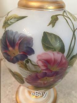 Rare 1850s pair of lovely Opaline Baccarat Hand Painted Vases w 22k Gold Trim