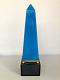 Rare Antique French Blue Opalescent Glass Obelisk on Wooden Base