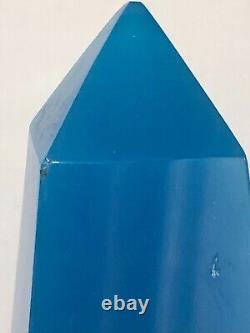 Rare Antique French Blue Opalescent Glass Obelisk on Wooden Base