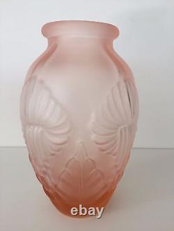 Rare Antique Pierre D'Avesn French Art Deco Satin Pink Glass Flower Vase, 9 T