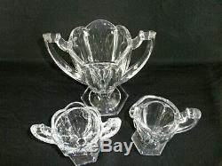 Rare Art Deco BACCARAT Harcourt Crystal Glass Set Vase, Sugar Bowl & Milk Jug