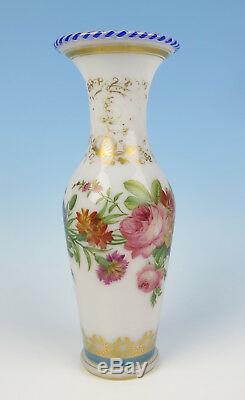 Rare Baccarat or St Louis TORSADE RIM Opaline Glass Vase Antique French Roses