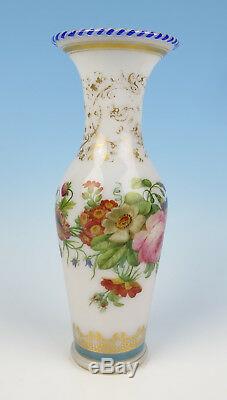 Rare Baccarat or St Louis TORSADE RIM Opaline Glass Vase Antique French Roses
