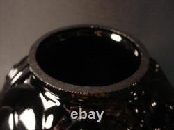 Rare CLA Cristallerie French Art Deco Black Ebony Incised Roses Vase France 1925