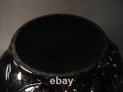 Rare CLA Cristallerie French Art Deco Black Ebony Incised Roses Vase France 1925