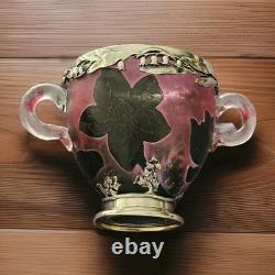 Rare Daum Nancy Martele Two Handled Cup With Lilies of the Valley Silver Mounts