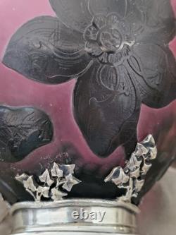 Rare Daum Nancy Martele Two Handled Cup With Lilies of the Valley Silver Mounts