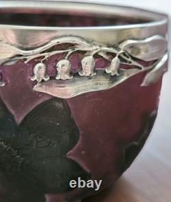 Rare Daum Nancy Martele Two Handled Cup With Lilies of the Valley Silver Mounts