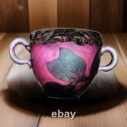 Rare Daum Nancy Martele Two Handled Cup With Lilies of the Valley Silver Mounts