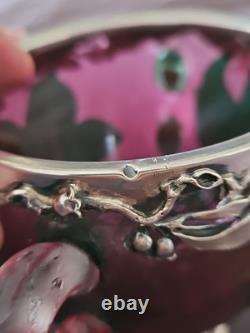 Rare Daum Nancy Martele Two Handled Cup With Lilies of the Valley Silver Mounts