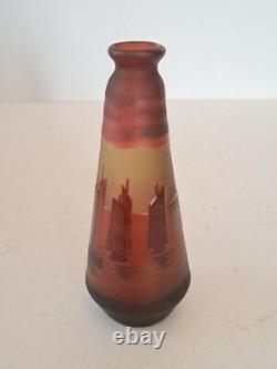 Rare Emile Gallé Cameo Glass Vase with Boats Ship Scene Signed Art Nouveau