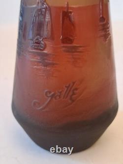 Rare Emile Gallé Cameo Glass Vase with Boats Ship Scene Signed Art Nouveau