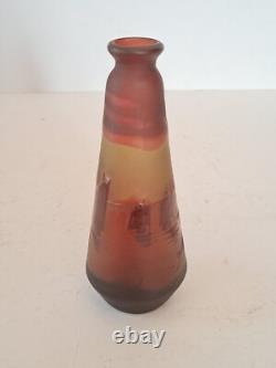 Rare Emile Gallé Cameo Glass Vase with Boats Ship Scene Signed Art Nouveau