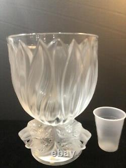 Rare Fabulous Lalique Crystal Three (3) Jaguars Vase MINT withBox & Base Pads