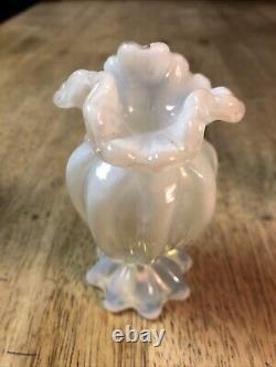 Rare Fenton Art Glass French Opalescent Ribbed Ruffled Favor Vase